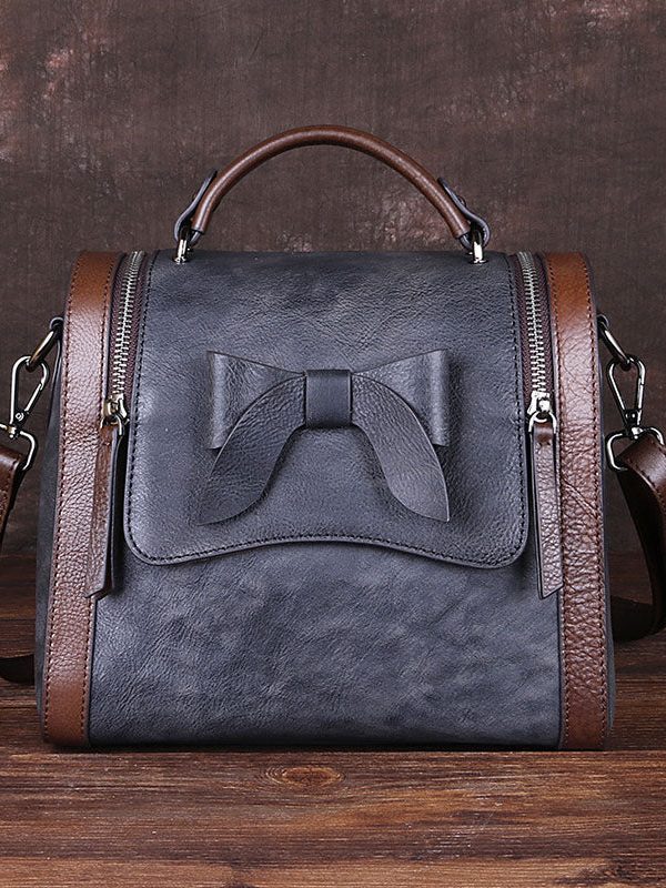 Art Red Brown fashion bow Paitings Calf Leather Messenger Bag