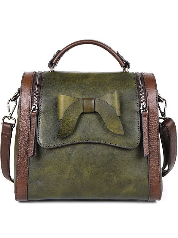 Art Red Brown fashion bow Paitings Calf Leather Messenger Bag