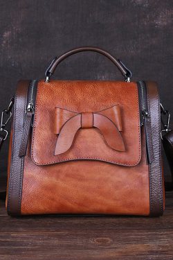 Art Red Brown fashion bow Paitings Calf Leather Messenger Bag