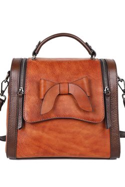 Art Red Brown fashion bow Paitings Calf Leather Messenger Bag