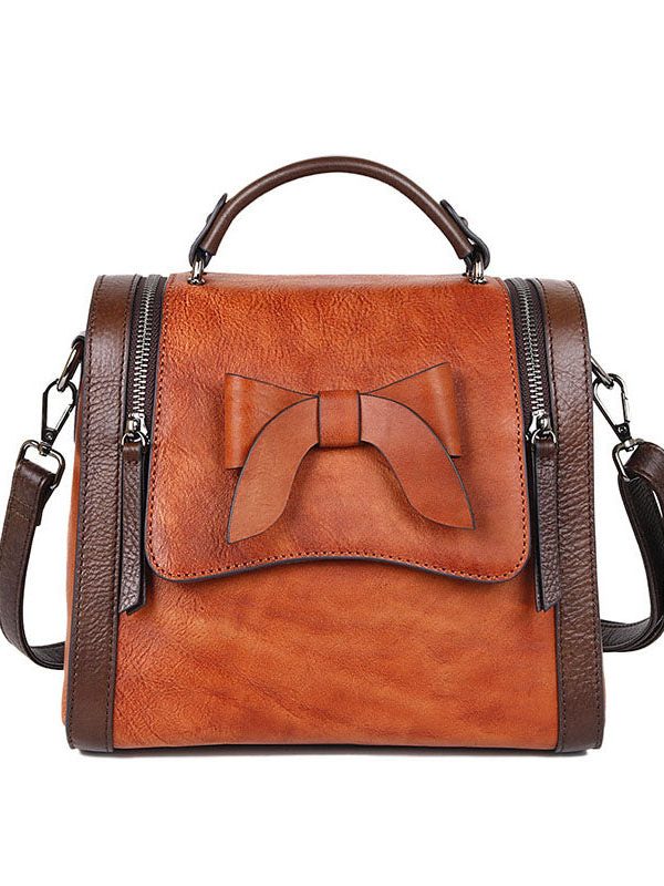 Art Red Brown fashion bow Paitings Calf Leather Messenger Bag