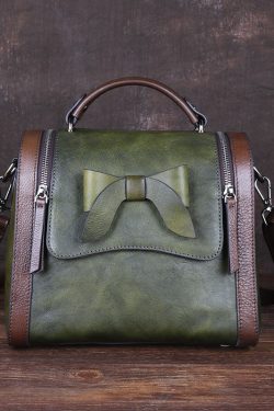 Art Red Brown fashion bow Paitings Calf Leather Messenger Bag