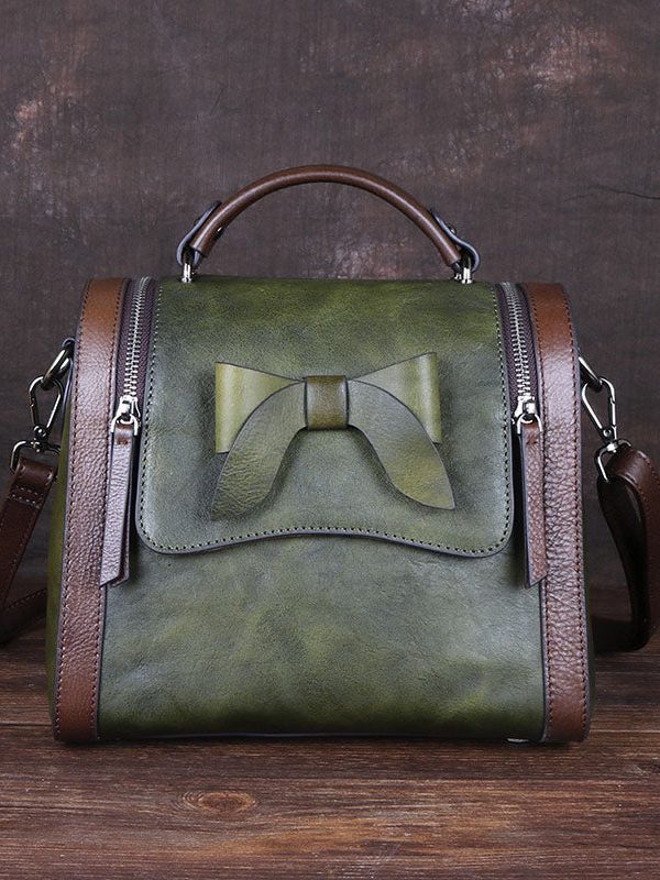 Art Red Brown fashion bow Paitings Calf Leather Messenger Bag