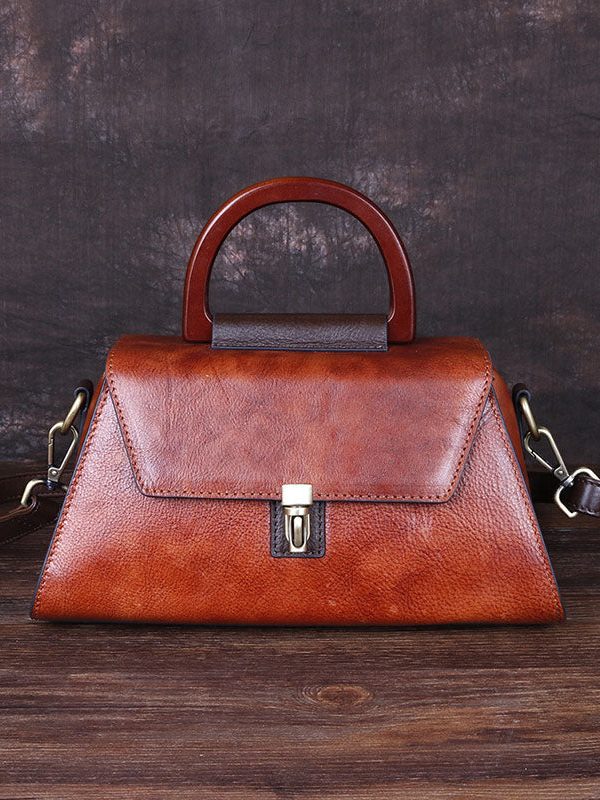 Art Red Brown Latch Paintings Calf Leather Messenger Bag