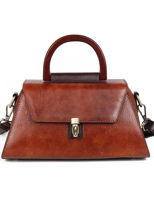 Art Red Brown Latch Paintings Calf Leather Messenger Bag