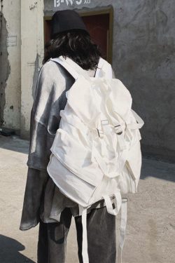 Art White Solid Large Capacity Canvas Backpack Bag