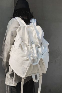 Art White Solid Large Capacity Canvas Backpack Bag