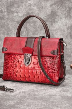 Art Yellow Crocodile pattern Paintings Calf Leather Satchel Handbag