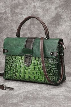 Art Yellow Crocodile pattern Paintings Calf Leather Satchel Handbag