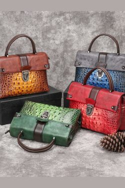 Art Yellow Crocodile pattern Paintings Calf Leather Satchel Handbag