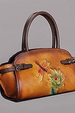 Art Yellow Floral Paitings Calf Leather Messenger Bag