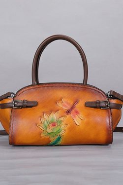 Art Yellow Floral Paitings Calf Leather Messenger Bag