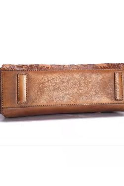 Art Yellow Landscape painting embossing Paitings Calf Leather Satchel Handbag