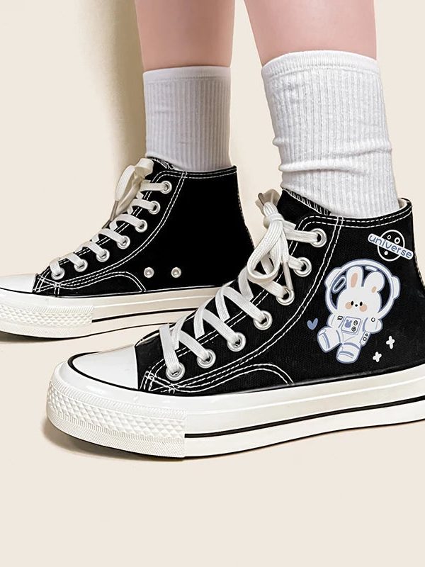Astronaut Rabbit Lace Up Canvas Shoes