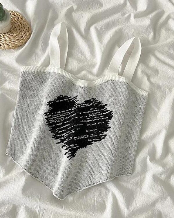 Asymmetric Heart Knitted Crop Top