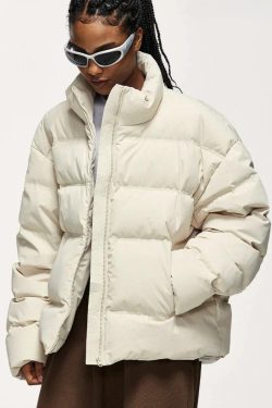 Asymmetric Hem Zip-Up Puffer Jacket