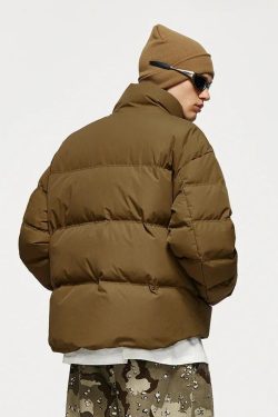 Asymmetric Hem Zip-Up Puffer Jacket