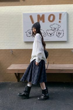 Asymmetric Plaid Midi Skirt