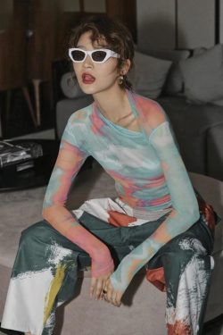 Asymmetric Tie Dye Mesh Top