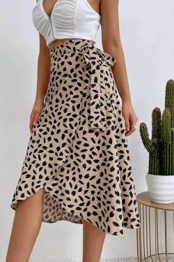 Asymmetric Tie Side Wrap Midi Skirt