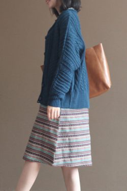 autumn dark blue cotton cardigan plus size casual lace chunky sweater tops