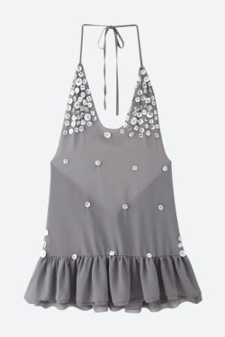 Backless Button Mini Dress