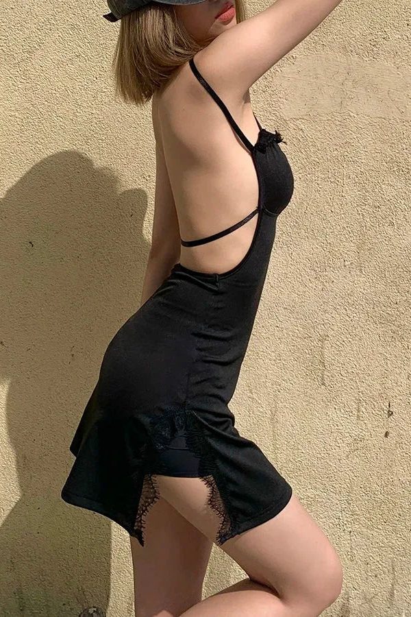 Baddie Backless Slit Mini Dress