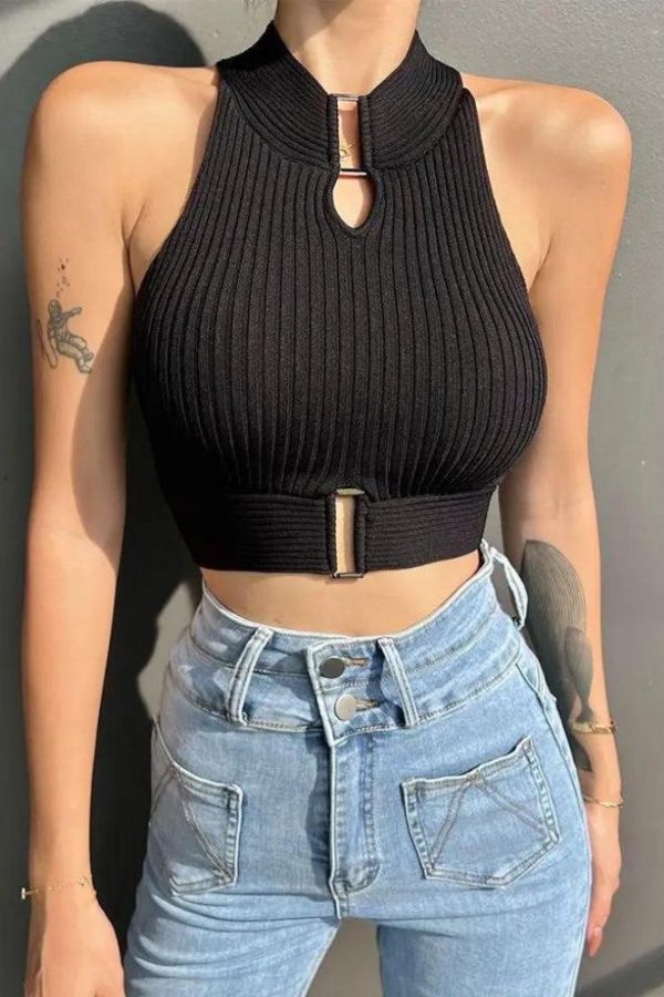 Baddie High Neck Knitted Crop Top