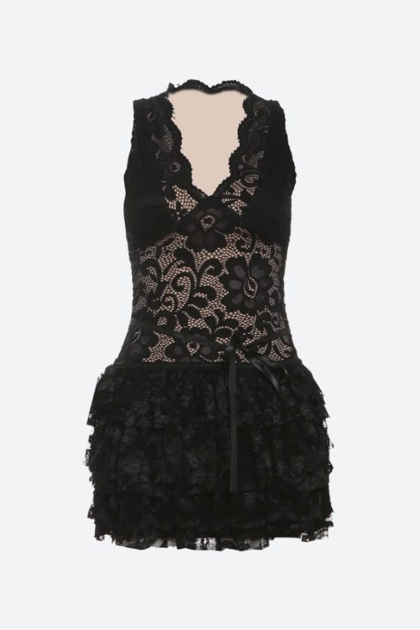 Baddie Lace Ruffled Mini Dress