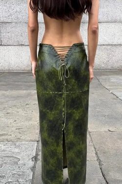 Baddie Leaf Lace Up Split Maxi Skirt