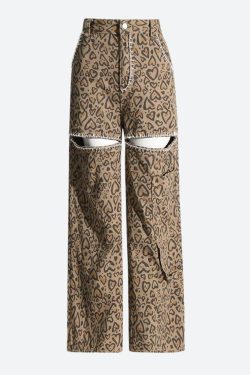 Baddie Leopard Embellished Cut Out Pants