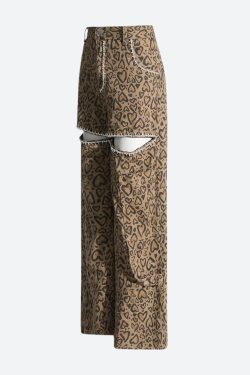 Baddie Leopard Embellished Cut Out Pants