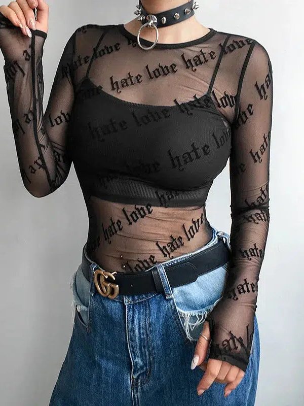 Baddie Love Hate Sheer Mesh Top