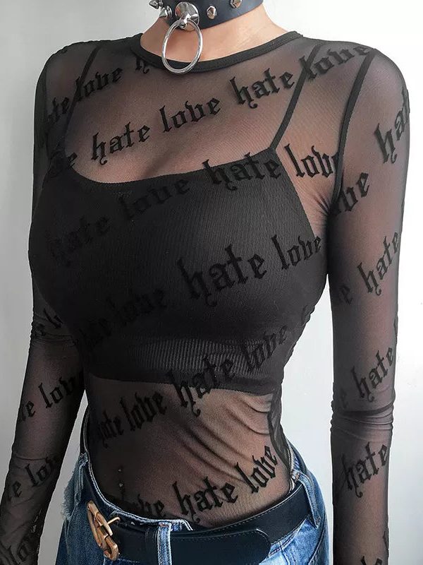 Baddie Love Hate Sheer Mesh Top