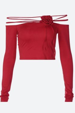 Baddie Rose Asymmetric Off Shoulder Top