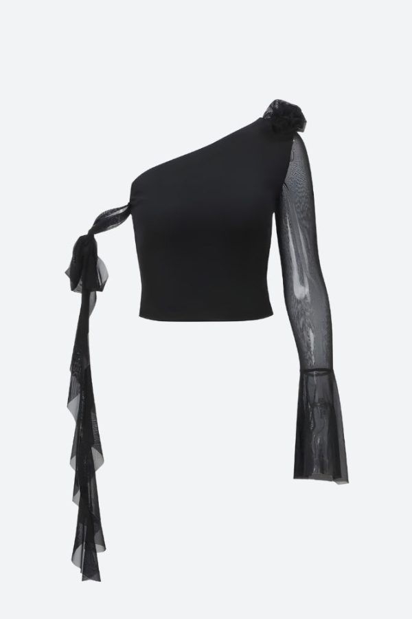 Baddie Rose One Shoulder Mesh Top