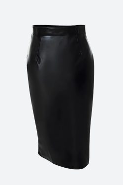 Baddie Zip Up Slit Midi Pencil Skirt