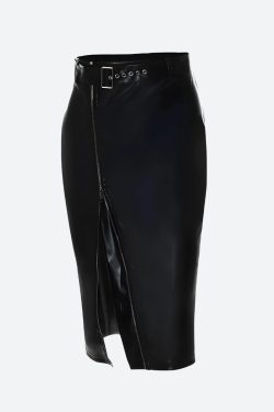 Baddie Zip Up Slit Midi Pencil Skirt