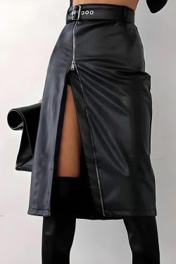 Baddie Zip Up Slit Midi Pencil Skirt