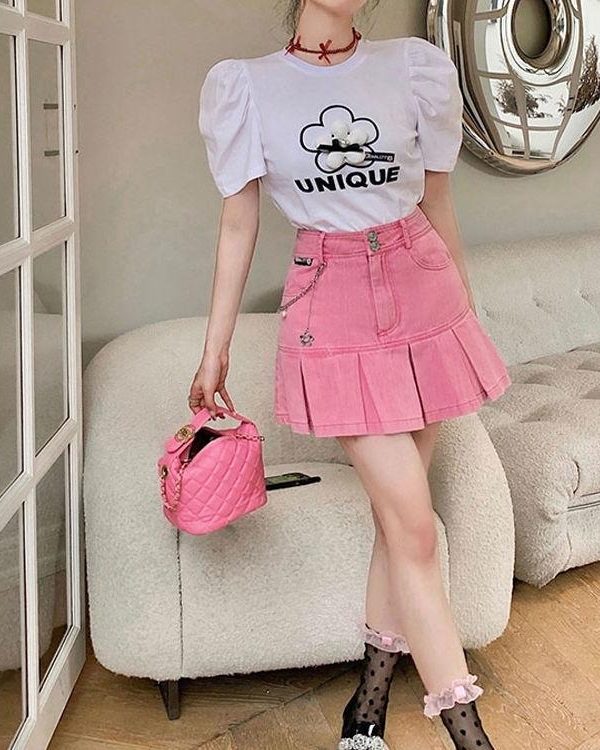 Barbie Pleated Denim Mini Skirt