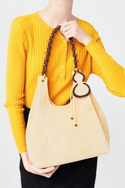 Beautiful Beige Tasseled Embroidered Cotton Women Handbags