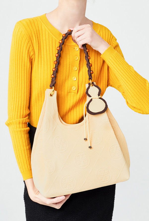 Beautiful Beige Tasseled Embroidered Cotton Women Handbags