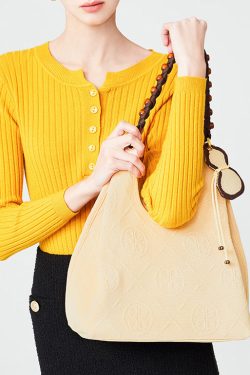 Beautiful Beige Tasseled Embroidered Cotton Women Handbags