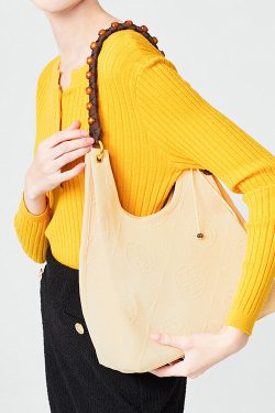 Beautiful Beige Tasseled Embroidered Cotton Women Handbags