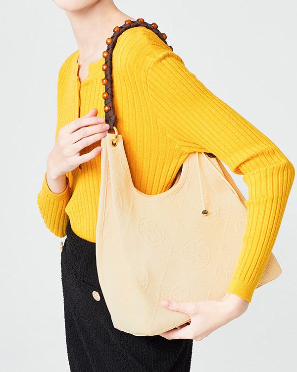 Beautiful Beige Tasseled Embroidered Cotton Women Handbags