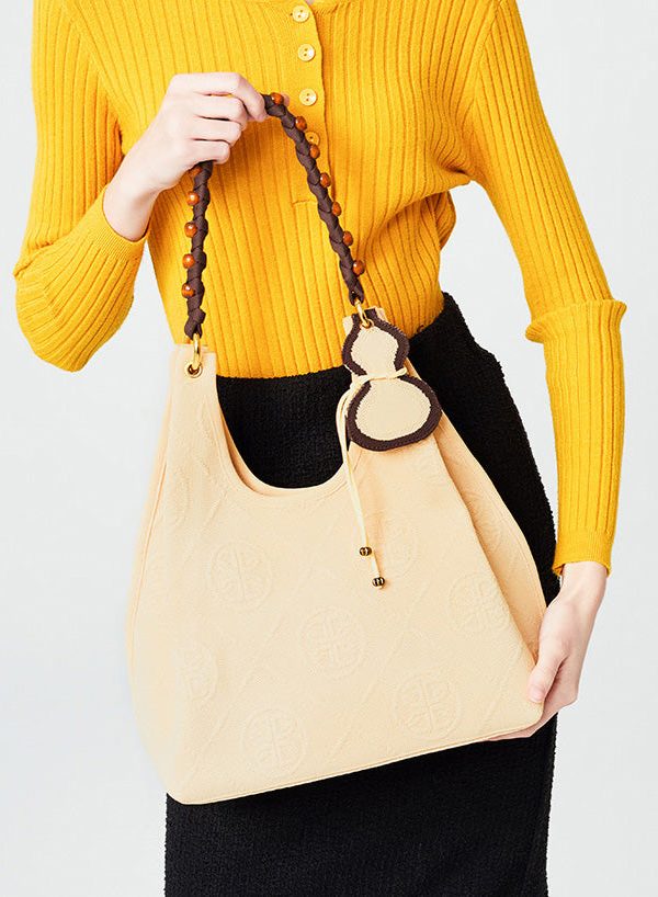 Beautiful Beige Tasseled Embroidered Cotton Women Handbags