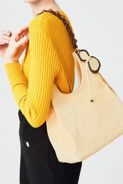 Beautiful Beige Tasseled Embroidered Cotton Women Handbags