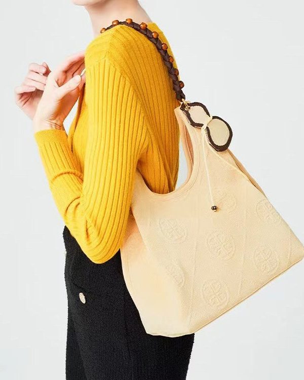 Beautiful Beige Tasseled Embroidered Cotton Women Handbags