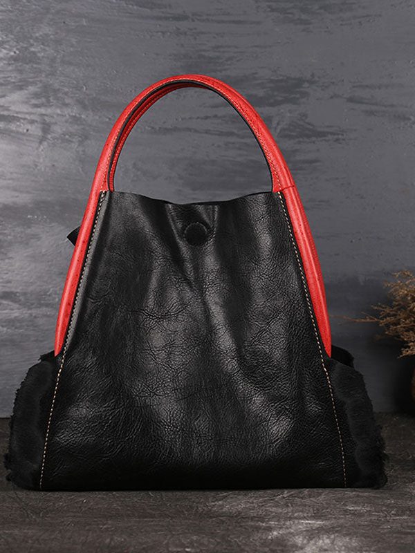 Beautiful Black Asymmetrical Design Calf Leather Satchel Handbag