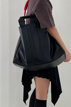 Beautiful Black Large Capacity Faux Leather Satchel Handbag